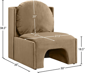 Meridian Furniture Sigma Plush Velvet Accent Chair with Cave Base and Hidden Storage for Modern Living Rooms Beige 33031Beige