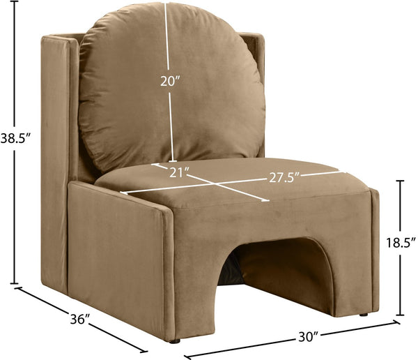 Meridian Furniture Sigma Plush Velvet Accent Chair with Cave Base and Hidden Storage for Modern Living Rooms Beige 33031Beige