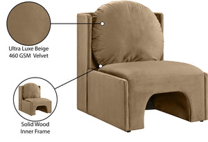 Meridian Furniture Sigma Plush Velvet Accent Chair with Cave Base and Hidden Storage for Modern Living Rooms Beige 33031Beige