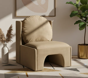 Meridian Furniture Sigma Plush Velvet Accent Chair with Cave Base and Hidden Storage for Modern Living Rooms Beige 33031Beige