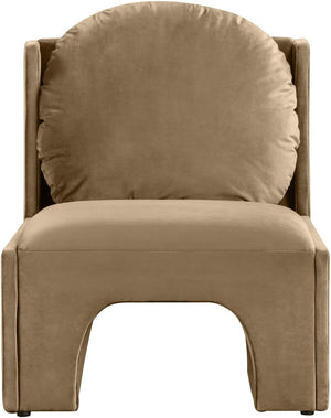 Meridian Furniture Sigma Plush Velvet Accent Chair with Cave Base and Hidden Storage for Modern Living Rooms Beige 33031Beige