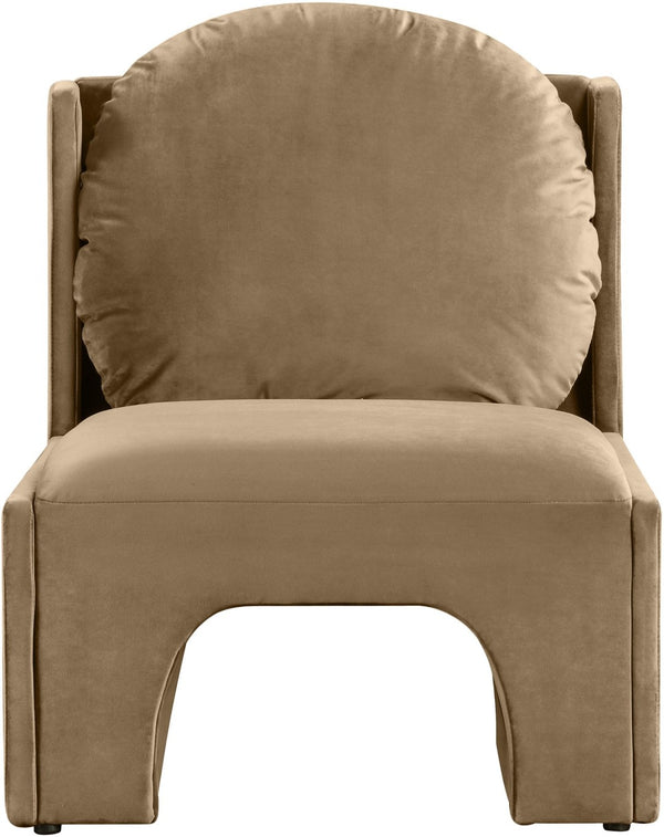 Meridian Furniture Sigma Plush Velvet Accent Chair with Cave Base and Hidden Storage for Modern Living Rooms Beige 33031Beige
