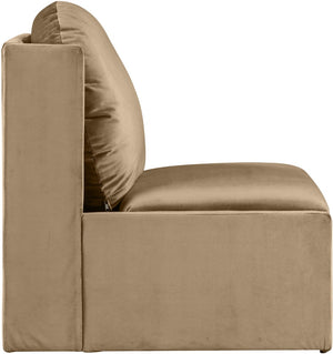 Meridian Furniture Sigma Plush Velvet Accent Chair with Cave Base and Hidden Storage for Modern Living Rooms Beige 33031Beige
