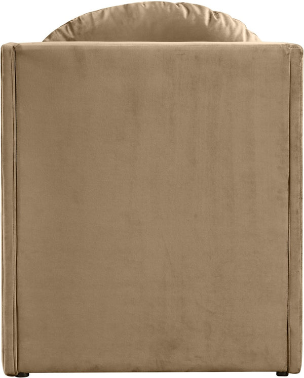 Meridian Furniture Sigma Plush Velvet Accent Chair with Cave Base and Hidden Storage for Modern Living Rooms Beige 33031Beige