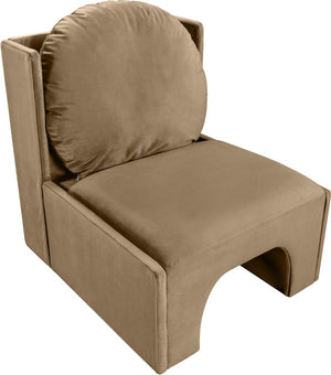 Meridian Furniture Sigma Plush Velvet Accent Chair with Cave Base and Hidden Storage for Modern Living Rooms Beige 33031Beige