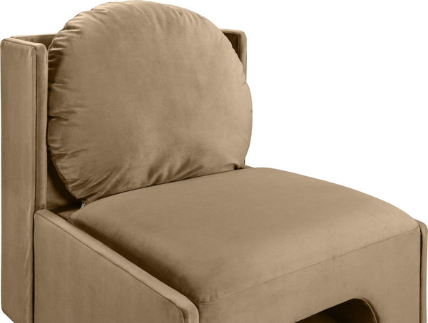 Meridian Furniture Sigma Plush Velvet Accent Chair with Cave Base and Hidden Storage for Modern Living Rooms Beige 33031Beige