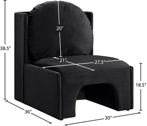 Meridian Furniture Sigma Plush Velvet Accent Chair with Cave Base and Hidden Storage for Modern Living Rooms Black 33031Black