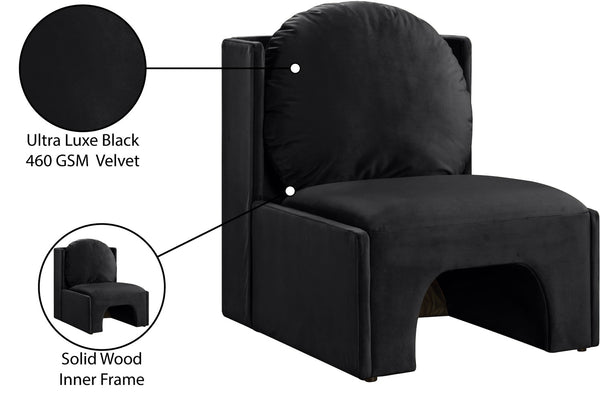 Meridian Furniture Sigma Plush Velvet Accent Chair with Cave Base and Hidden Storage for Modern Living Rooms Black 33031Black