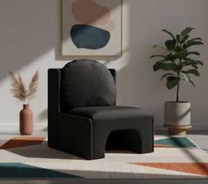 Meridian Furniture Sigma Plush Velvet Accent Chair with Cave Base and Hidden Storage for Modern Living Rooms Black 33031Black