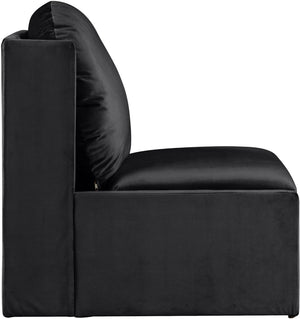Meridian Furniture Sigma Plush Velvet Accent Chair with Cave Base and Hidden Storage for Modern Living Rooms Black 33031Black