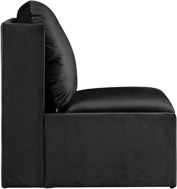 Meridian Furniture Sigma Plush Velvet Accent Chair with Cave Base and Hidden Storage for Modern Living Rooms Black 33031Black
