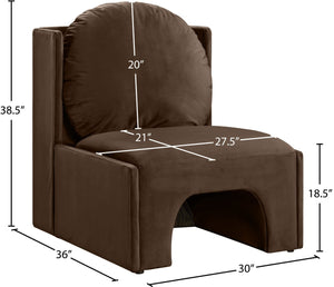Meridian Furniture Sigma Plush Velvet Accent Chair with Cave Base and Hidden Storage for Modern Living Rooms Brown 33031Brown