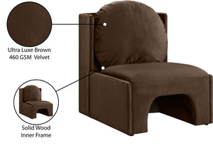 Meridian Furniture Sigma Plush Velvet Accent Chair with Cave Base and Hidden Storage for Modern Living Rooms Brown 33031Brown