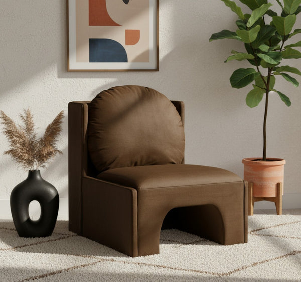 Meridian Furniture Sigma Plush Velvet Accent Chair with Cave Base and Hidden Storage for Modern Living Rooms Brown 33031Brown
