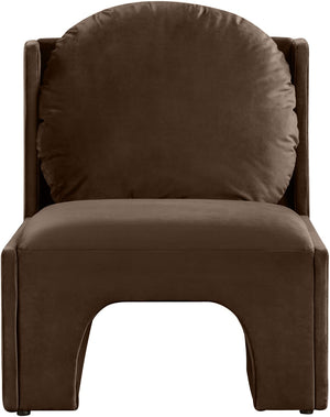 Meridian Furniture Sigma Plush Velvet Accent Chair with Cave Base and Hidden Storage for Modern Living Rooms Brown 33031Brown