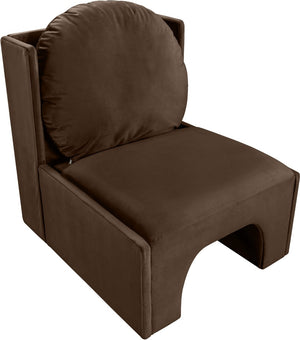 Meridian Furniture Sigma Plush Velvet Accent Chair with Cave Base and Hidden Storage for Modern Living Rooms Brown 33031Brown