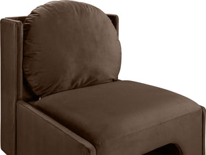 Meridian Furniture Sigma Plush Velvet Accent Chair with Cave Base and Hidden Storage for Modern Living Rooms Brown 33031Brown