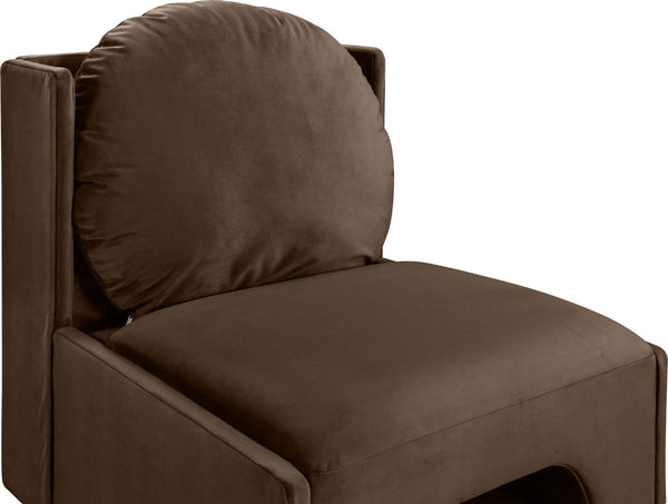 Meridian Furniture Sigma Plush Velvet Accent Chair with Cave Base and Hidden Storage for Modern Living Rooms Brown 33031Brown