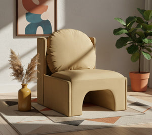 Meridian Furniture Sigma Plush Velvet Accent Chair with Cave Base and Hidden Storage for Modern Living Rooms Camel 33031Camel