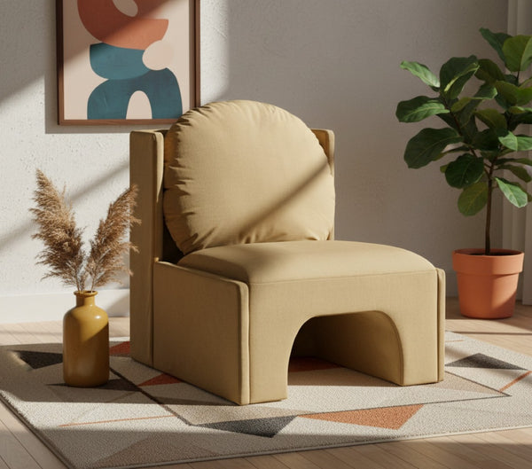 Meridian Furniture Sigma Plush Velvet Accent Chair with Cave Base and Hidden Storage for Modern Living Rooms Camel 33031Camel