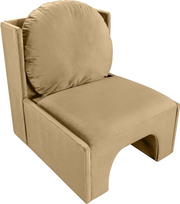 Meridian Furniture Sigma Plush Velvet Accent Chair with Cave Base and Hidden Storage for Modern Living Rooms Camel 33031Camel