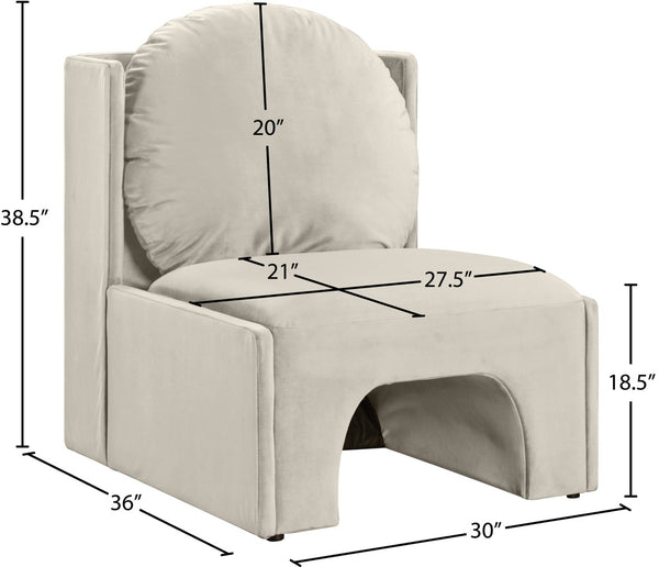Meridian Furniture Sigma Plush Velvet Accent Chair with Cave Base and Hidden Storage for Modern Living Rooms Cream 33031Cream