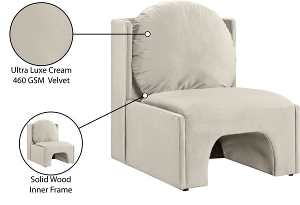 Meridian Furniture Sigma Plush Velvet Accent Chair with Cave Base and Hidden Storage for Modern Living Rooms Cream 33031Cream