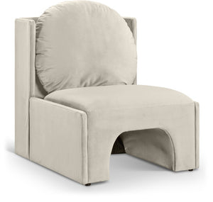 Meridian Furniture Sigma Plush Velvet Accent Chair with Cave Base and Hidden Storage for Modern Living Rooms Cream 33031Cream