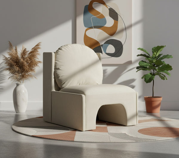 Meridian Furniture Sigma Plush Velvet Accent Chair with Cave Base and Hidden Storage for Modern Living Rooms Cream 33031Cream