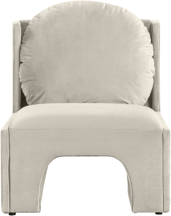 Meridian Furniture Sigma Plush Velvet Accent Chair with Cave Base and Hidden Storage for Modern Living Rooms Cream 33031Cream