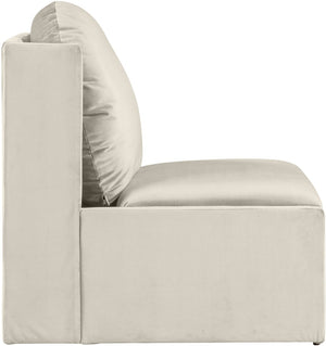 Meridian Furniture Sigma Plush Velvet Accent Chair with Cave Base and Hidden Storage for Modern Living Rooms Cream 33031Cream