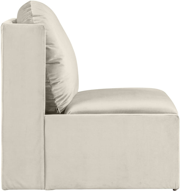 Meridian Furniture Sigma Plush Velvet Accent Chair with Cave Base and Hidden Storage for Modern Living Rooms Cream 33031Cream