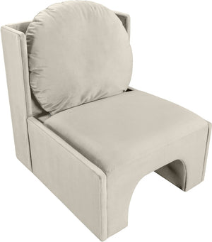 Meridian Furniture Sigma Plush Velvet Accent Chair with Cave Base and Hidden Storage for Modern Living Rooms Cream 33031Cream