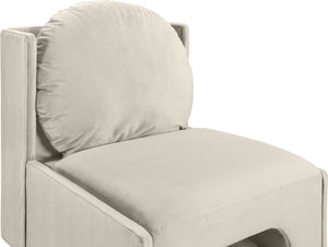 Meridian Furniture Sigma Plush Velvet Accent Chair with Cave Base and Hidden Storage for Modern Living Rooms Cream 33031Cream