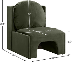 Meridian Furniture Sigma Plush Velvet Accent Chair with Cave Base and Hidden Storage for Modern Living Rooms Green 33031Green