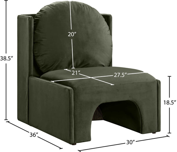 Meridian Furniture Sigma Plush Velvet Accent Chair with Cave Base and Hidden Storage for Modern Living Rooms Green 33031Green