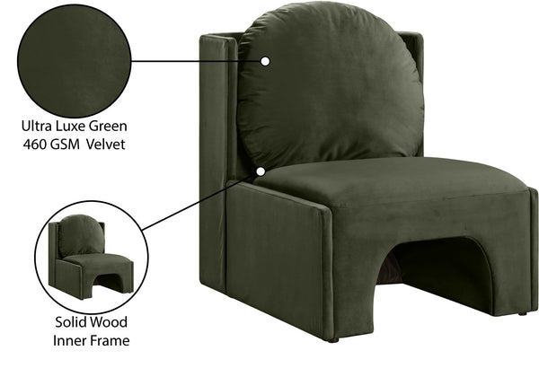 Meridian Furniture Sigma Plush Velvet Accent Chair with Cave Base and Hidden Storage for Modern Living Rooms Green 33031Green