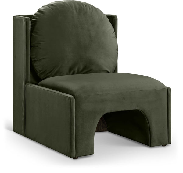 Meridian Furniture Sigma Plush Velvet Accent Chair with Cave Base and Hidden Storage for Modern Living Rooms Green 33031Green