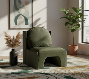 Meridian Furniture Sigma Plush Velvet Accent Chair with Cave Base and Hidden Storage for Modern Living Rooms Green 33031Green