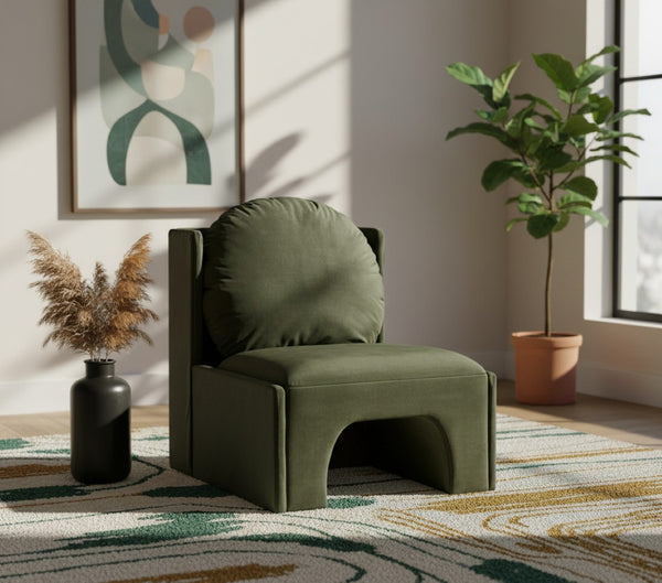 Meridian Furniture Sigma Plush Velvet Accent Chair with Cave Base and Hidden Storage for Modern Living Rooms Green 33031Green
