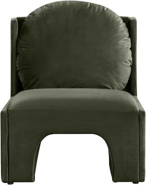 Meridian Furniture Sigma Plush Velvet Accent Chair with Cave Base and Hidden Storage for Modern Living Rooms Green 33031Green