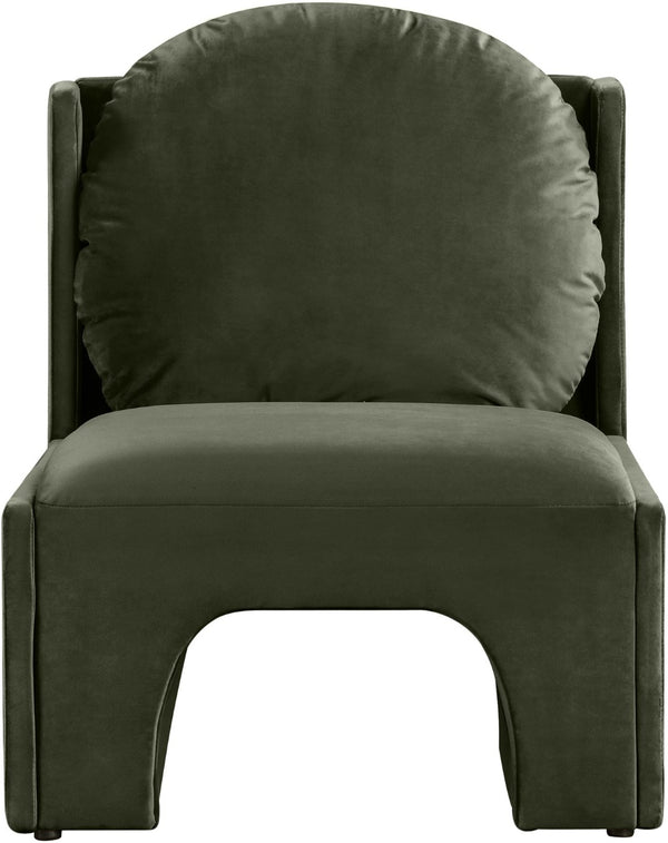 Meridian Furniture Sigma Plush Velvet Accent Chair with Cave Base and Hidden Storage for Modern Living Rooms Green 33031Green