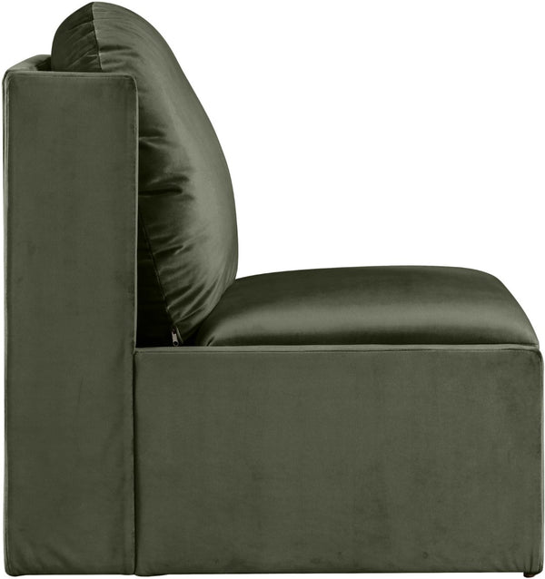 Meridian Furniture Sigma Plush Velvet Accent Chair with Cave Base and Hidden Storage for Modern Living Rooms Green 33031Green
