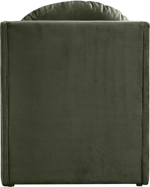 Meridian Furniture Sigma Plush Velvet Accent Chair with Cave Base and Hidden Storage for Modern Living Rooms Green 33031Green