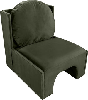 Meridian Furniture Sigma Plush Velvet Accent Chair with Cave Base and Hidden Storage for Modern Living Rooms Green 33031Green