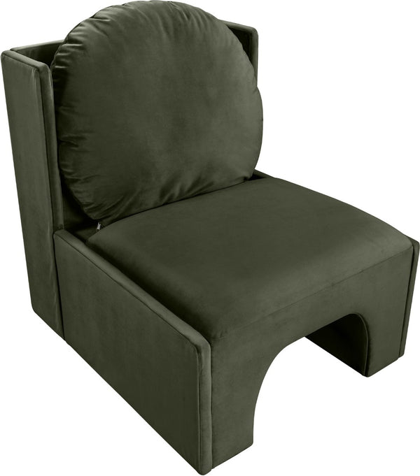 Meridian Furniture Sigma Plush Velvet Accent Chair with Cave Base and Hidden Storage for Modern Living Rooms Green 33031Green