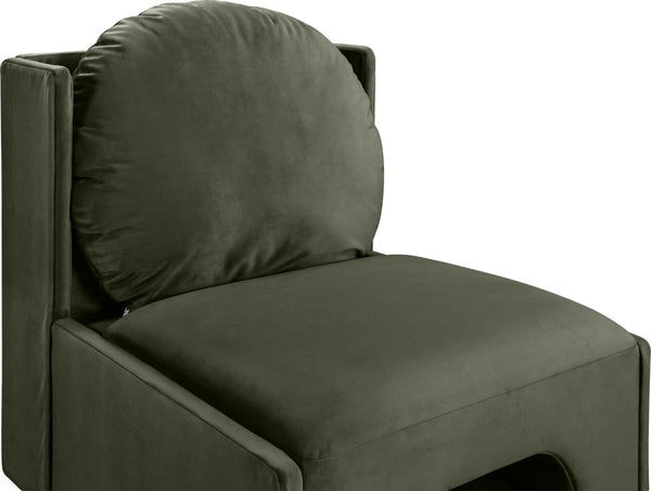 Meridian Furniture Sigma Plush Velvet Accent Chair with Cave Base and Hidden Storage for Modern Living Rooms Green 33031Green