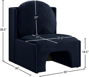 Meridian Furniture Sigma Plush Velvet Accent Chair with Cave Base and Hidden Storage for Modern Living Rooms Navy 33031Navy