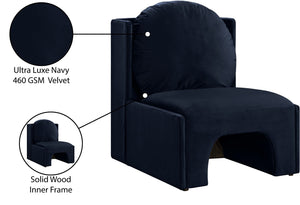 Meridian Furniture Sigma Plush Velvet Accent Chair with Cave Base and Hidden Storage for Modern Living Rooms Navy 33031Navy