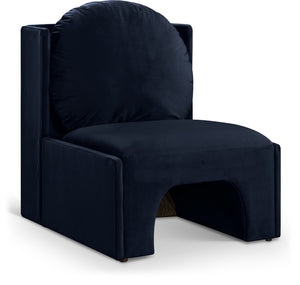 Meridian Furniture Sigma Plush Velvet Accent Chair with Cave Base and Hidden Storage for Modern Living Rooms Navy 33031Navy